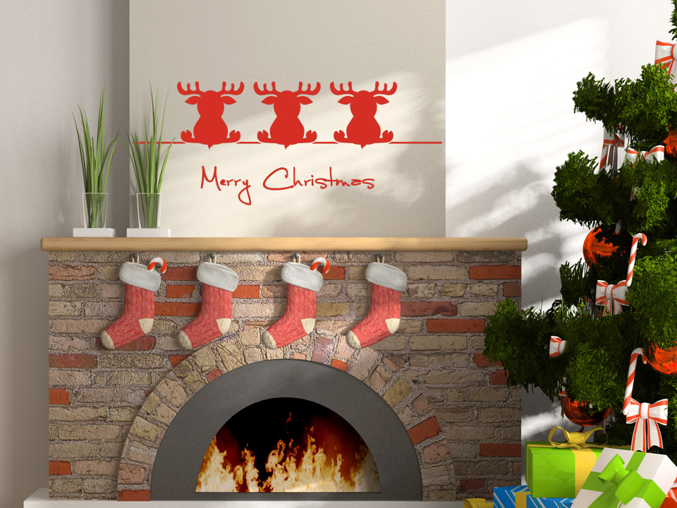 Wandtattoo niedliche weihnachtselche sitzen auf stange ...