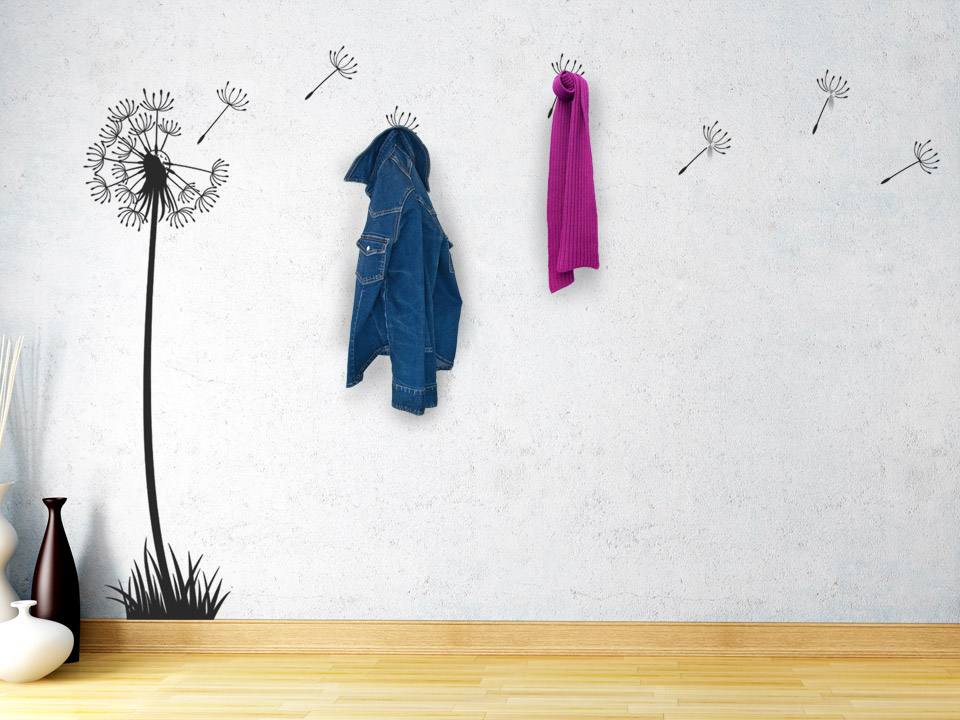 Wandtattoo Garderobe Stilvolle Pusteblume inkl. Haken