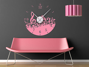 Wandtattoo Uhr Noten in rosa zum Retro Stil