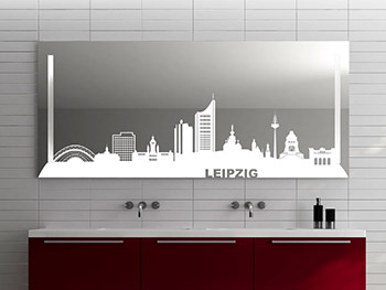 Leipzig Wandtattoo Skyline in wei im Badezimmer