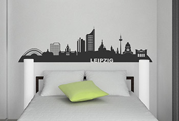 Wandtattoo Leipzig Skyline im Schlafzimmer