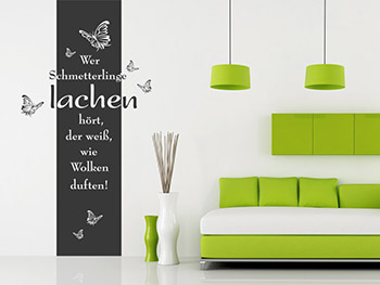 Wer Schmetterlinge lachen hrt... Wandbanner raumhoch im Wohnzimmer
