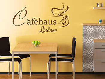 Wandsticker Cafhaus mit Name in Farbe