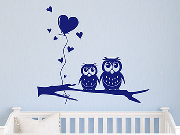 Ses Eulen Wandtattoo in blau