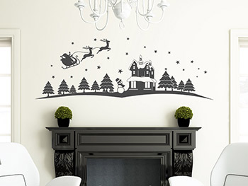 Wandtattoo Landschaft im Winter ber dem Kamin