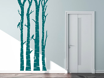 Wandtattoo Birkenstmme trkis auf heller Wand