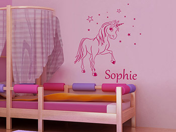 Einhorn mit Sternen als Wandtattoo in Pink