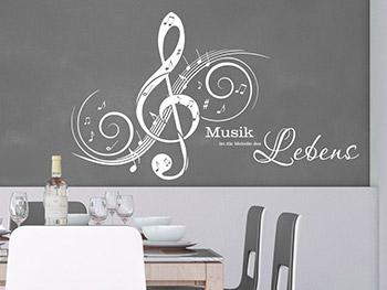 Wandtattoo Notenschlssel mit Musikspruch