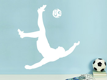 Fuballspieler als Wandtattoo auf einer blauen Wand