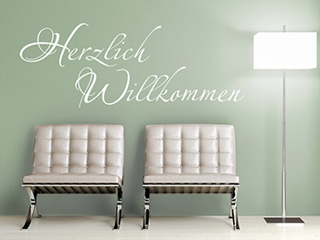 Wandtattoo Schriftzug mit Schnrkeln: Herzlich Willkommen