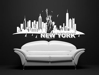 New York Skyline in weiss auf schwarzer Wand