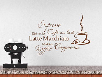 Wortwolke Kaffee als Wandtattoo in braun in der Kche