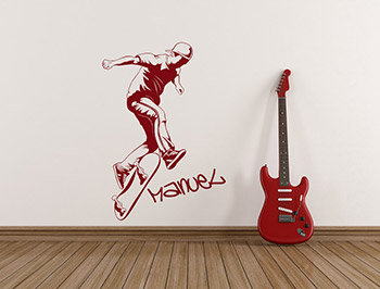 Wandtattoo Street Skater mit Name in dunkelrot