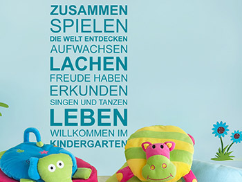 Wandgestaltung im Kindergarten mit dem Willkommen Wandtattoo