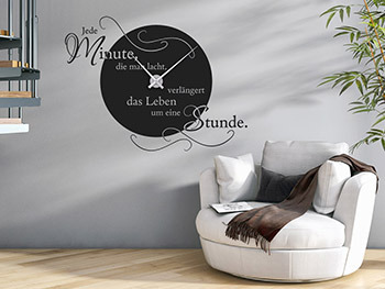 Wandtattoo Uhr r Jede Minute, die man lacht, verlngert das Leben mit grauem Ziffernblatt