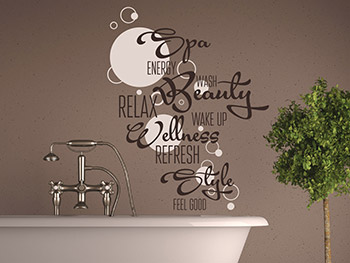 Wandtattoo Wellness Beauty Relax mit Luftblasen Ornament