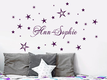 Wandtattoo Sternenregen mit Namen im Mdchenzimmer