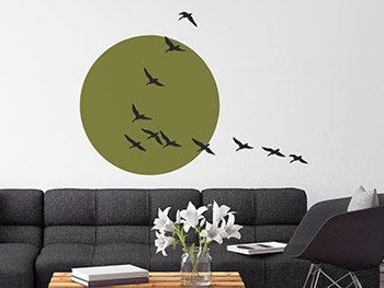 Wandtattoo Vogelschwarm im Sonnenuntergang im Wohnzimmer