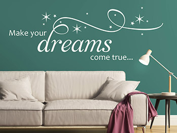 Wandtattoo Dreams come true mit Sternen in Wei