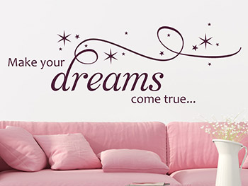 Wandtattoo Dreams come true mit Sternen im Wohnzimmer