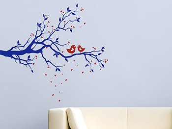 Wandtattoo Verliebte Vgel auf einem Zweig im Wohnzimmer