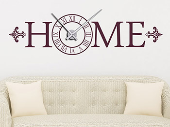 Wandtattoo Uhr mit Schrift Home im Wohnzimmer