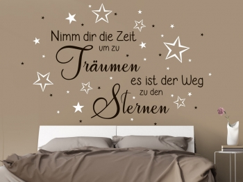 Wandtattoo Nimm dir die Zeit, um zu trumen mit Sternen auf dunkler Wand