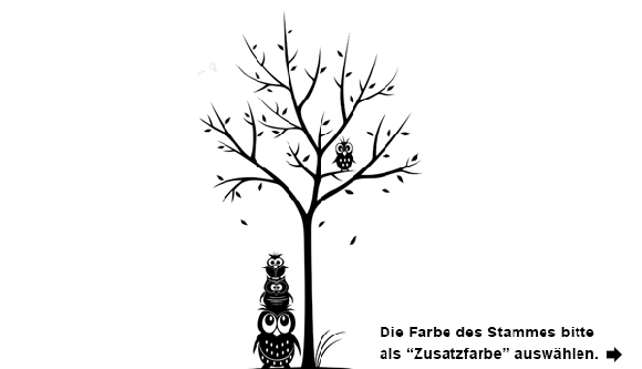 Wandtattoo Zweifarbiger Baum mit Eulen Motivansicht