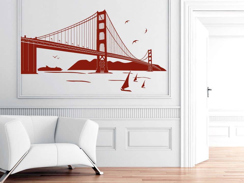 Golden Gate Bridge in San Francisco Kunst B/&W 3D-Look Durchbruch Wandtattoo Au