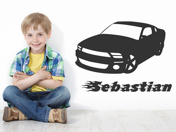 Wandtattoo Rennauto mit Namenswunsch