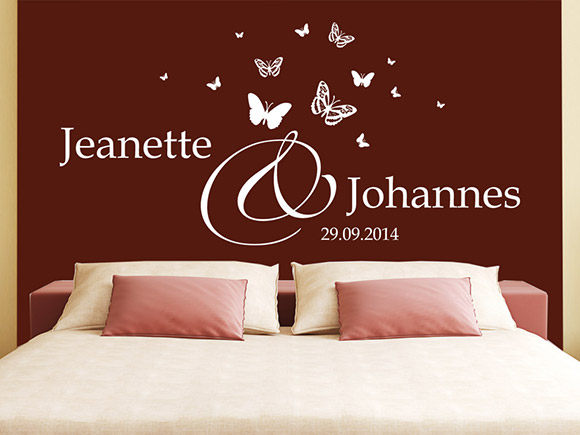 Wandtattoo Hochzeit Namen mit Schmetterlingen