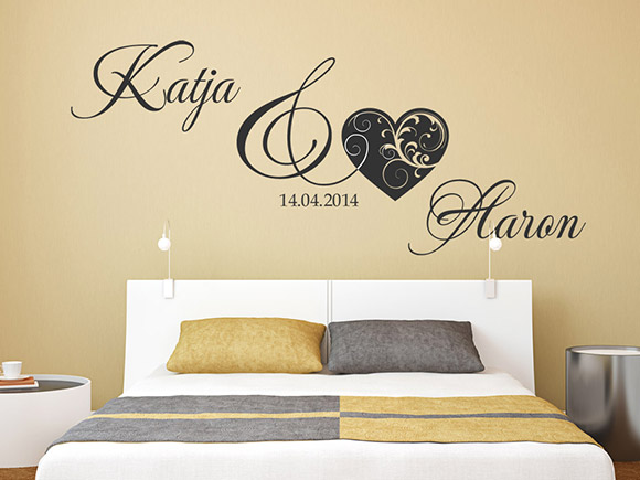 Wandtattoo Hochzeit Wunschnamen mit Herz