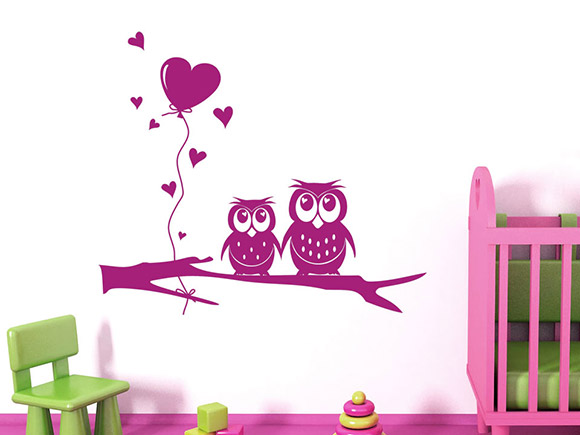 Wandtattoo Eulen mit Herzen