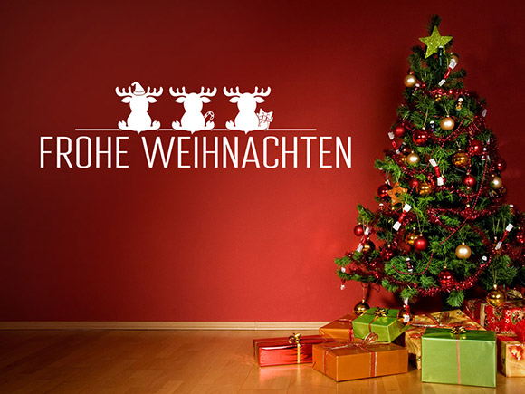 Wandtattoo Weihnachten-Schrift mit Elchen