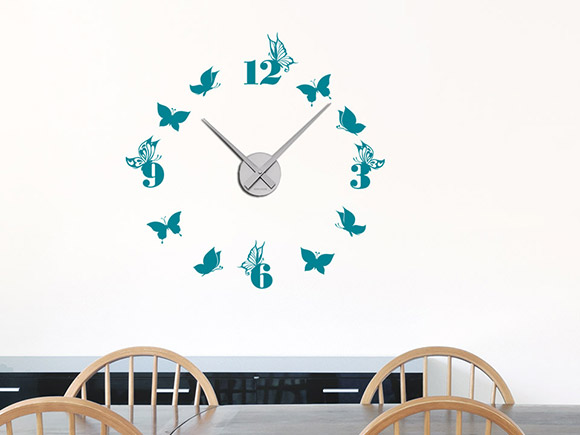 Wandtattoo Sommerliche Uhr mit Schmetterlingen