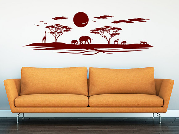 Wandtattoo Afrika mit Elefanten und Giraffe