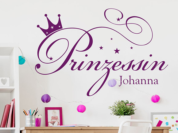 Wandtattoo Prinzessin mit Name und Krone