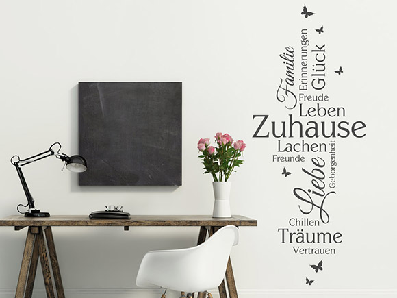 Wandtattoo Zuhause Worte mit Schmetterlingen