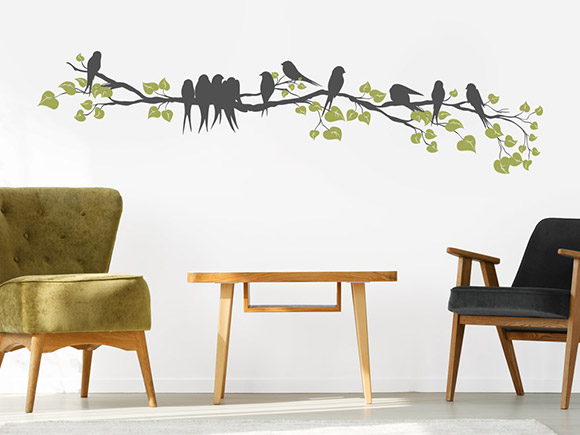 Wandtattoo Zweig mit Vogelschwarm