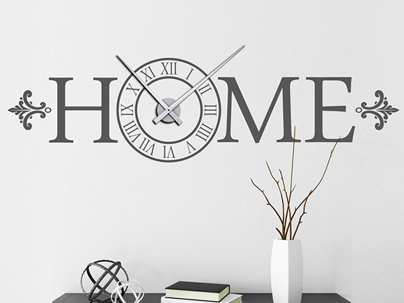 Wandtattoo Uhr mit Schrift Home