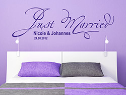 Wandtattoo Just married mit Namen und Datum