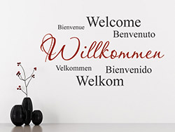 Wandtattoo Willkommen, Bienvenue, Welcome