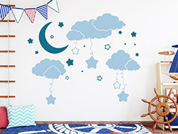 Wandtattoo Wolken mit Mond und Sternen
